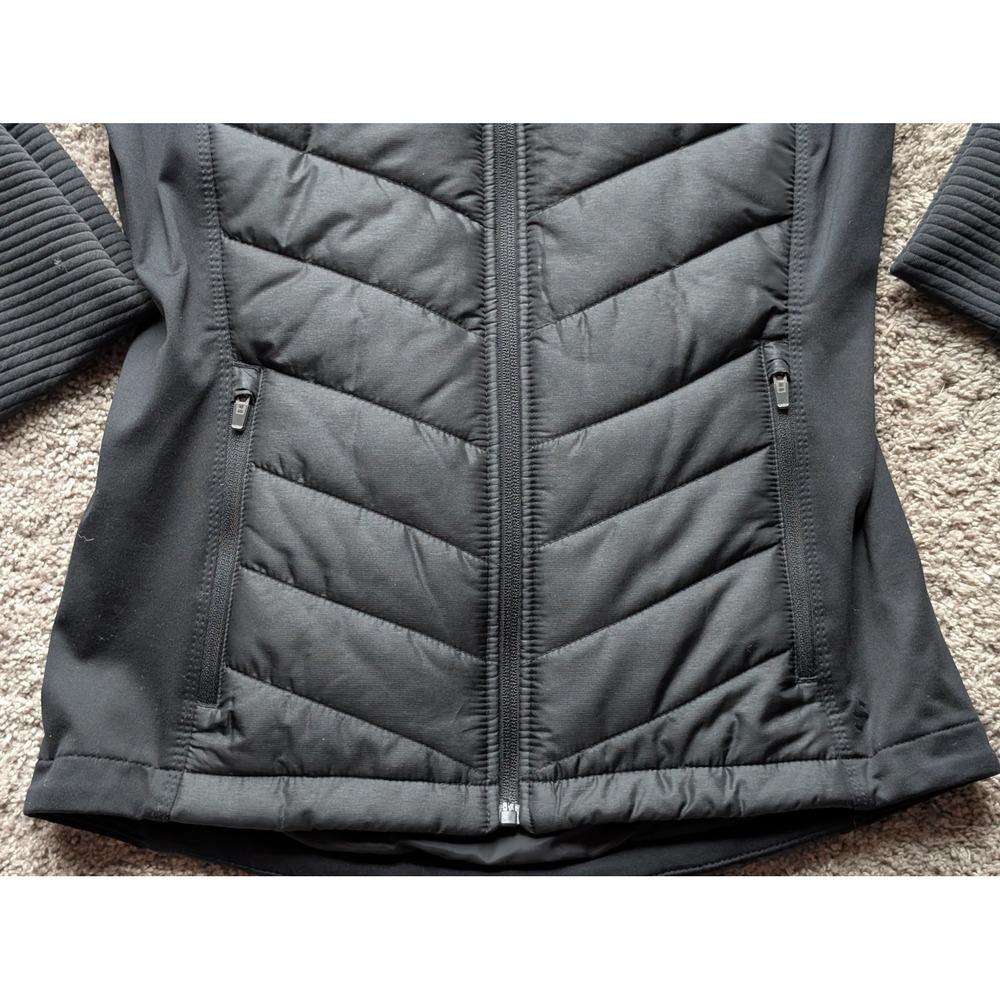 H&M Sport Quilted Hooded Jacket S Black Athletic Zip Up Thumbholes Activewear - Picture 10 of 13